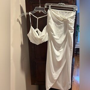 Elegant White Midi Skirt Set Double Lined Ivory